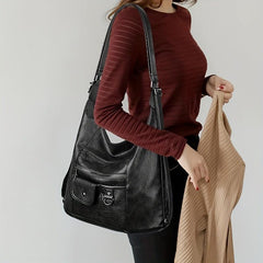 Vintage Solid Hobo Shoulder Bag Multifunctional Storage Backpack For Travel
