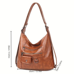 Vintage Solid Hobo Shoulder Bag Multifunctional Storage Backpack For Travel