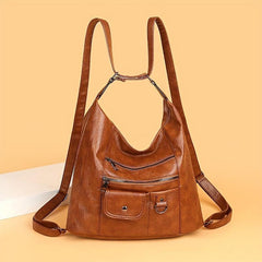 Vintage Solid Hobo Shoulder Bag Multifunctional Storage Backpack For Travel