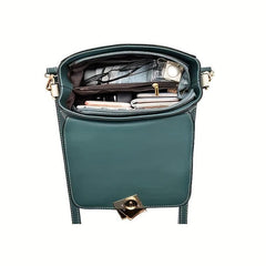 Portable Top Handle Shoulder Bag PU Leather Square Flap Handbag