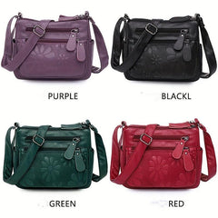 Flower Pattern Crossbody Bag Zipper Purse Women's Shoulder Bag