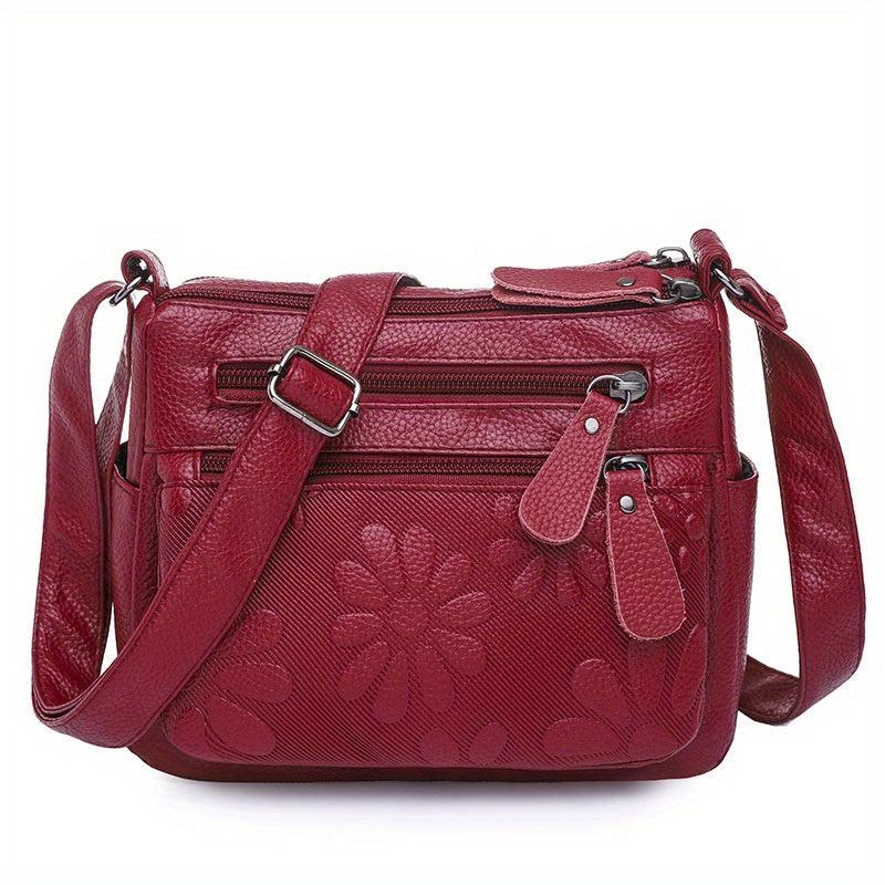 Flower Pattern Crossbody Bag Zipper Purse Women's Shoulder Bag