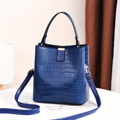 Crocodile Embossed Shoulder Bag Minimalist Bucket Satchel Solid Bag