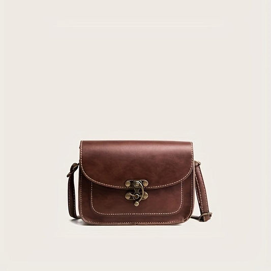 Vintage Lock Decor Crossbody Bag Solid Shoulder Bag Small Square Purse
