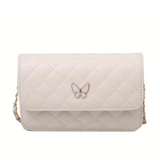 Argyle Quilted Shoulder Bag Butterfly Flap Crossbody Bag