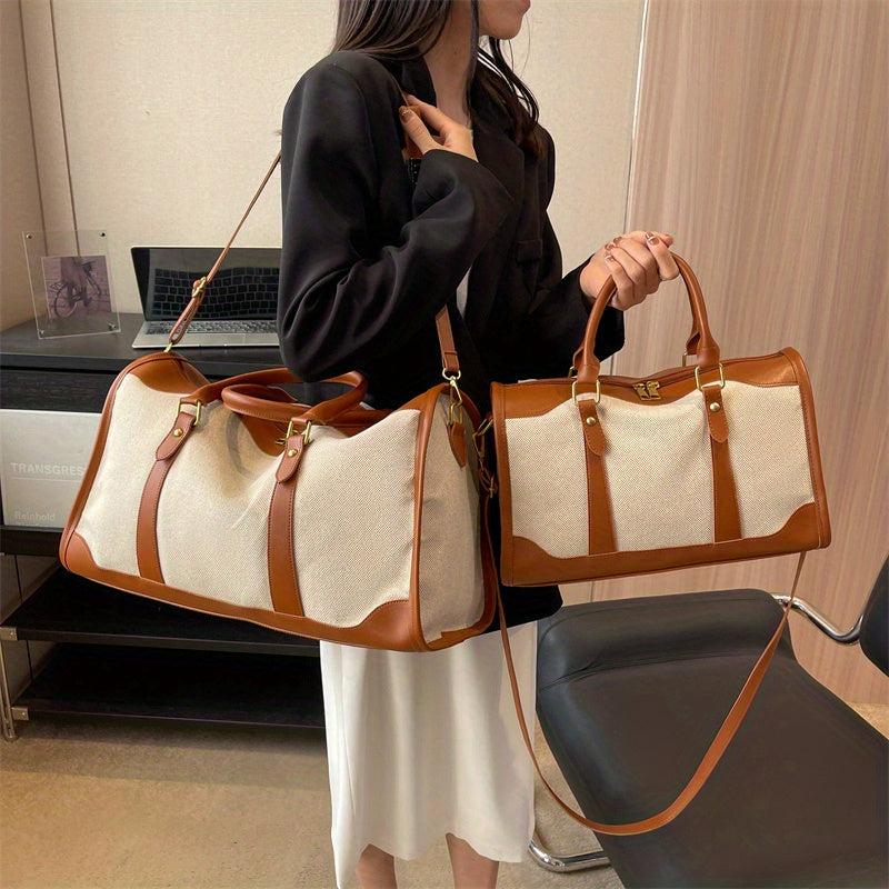 Vintage Canvas Boston Bag for Women Large Capacity Travel Handbag