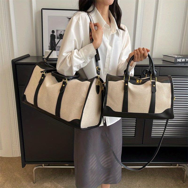 Vintage Canvas Boston Bag for Women Large Capacity Travel Handbag