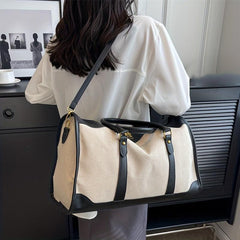 Vintage Canvas Boston Bag for Women Large Capacity Travel Handbag