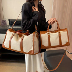 Vintage Canvas Boston Bag for Women Large Capacity Travel Handbag