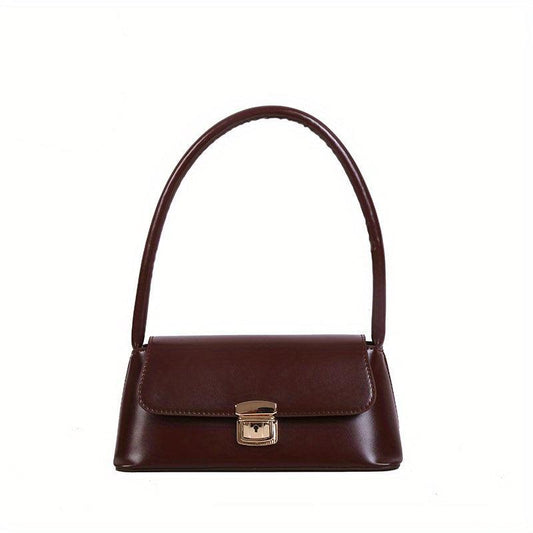 PU Leather Textured Satchel Bag Top Handle Flap Underarm Bag