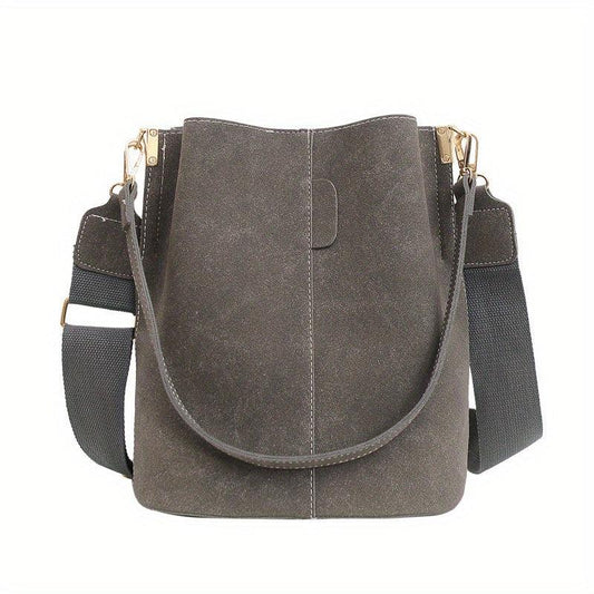 Suede Bucket Bag Crossbody Shoulder Bag Retro Style