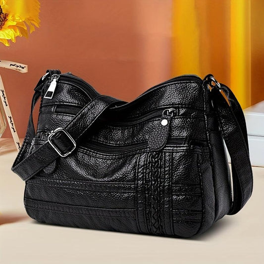 Casual Solid Hobo Bag Zipper Crossbody Purse