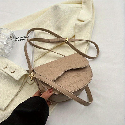 Vintage Stone Embossed Saddle Bag Crossbody Purse