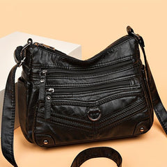 Studded Decor Shoulder Bag Zipper Purse Women's Soft Leather Crossbody Bag