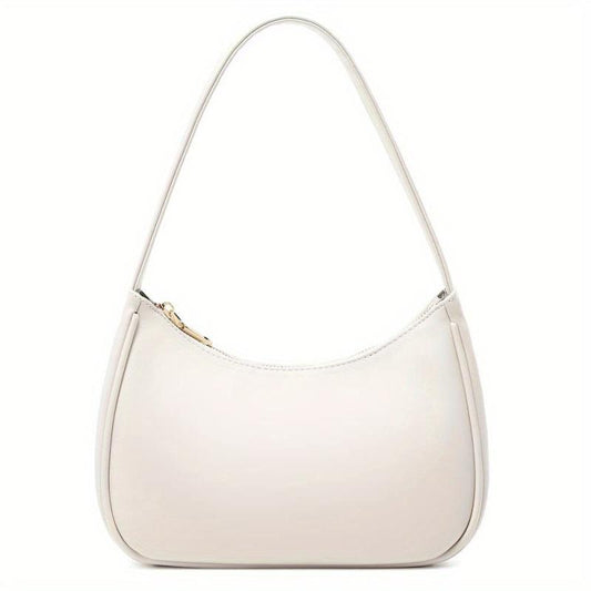 Vintage Solid Shoulder Bag Crescent Handbag Women's Zipper Underarm Bag