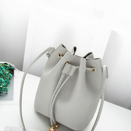 Faux Leather Bucket Bag Women's Drawstring Shoulder Bag