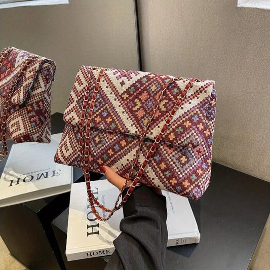 Ethnic Style Geometric Graphic Shoulder Bag
