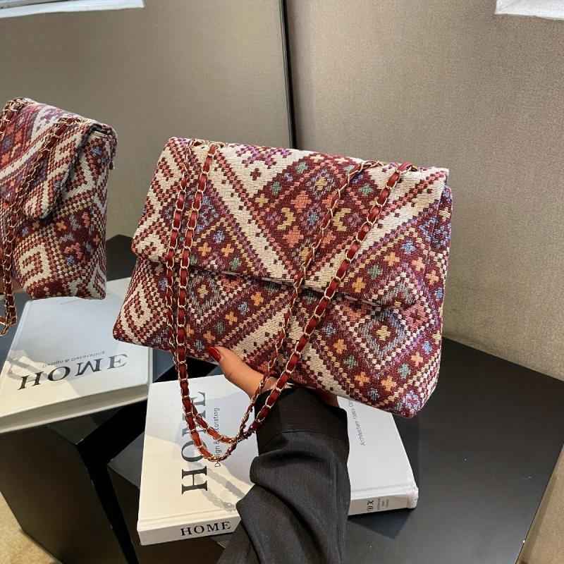Ethnic Style Geometric Graphic Shoulder Bag