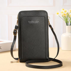 Touch Screen Phone Bag Double Zipper Crossbody Faux Leather Purse