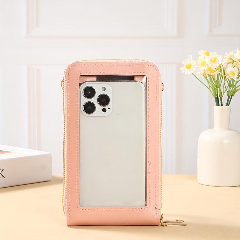 Touch Screen Phone Bag Double Zipper Crossbody Faux Leather Purse