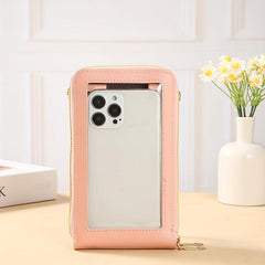 Touch Screen Phone Bag Double Zipper Crossbody Faux Leather Purse