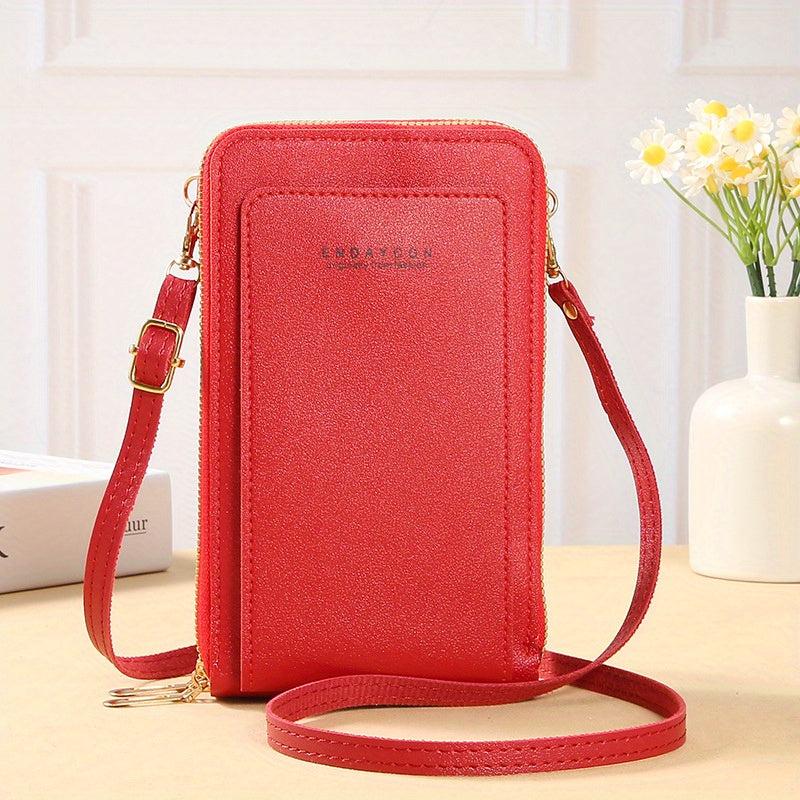 Touch Screen Phone Bag Double Zipper Crossbody Faux Leather Purse