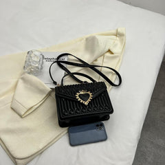 Y2K Heart Decor Quilted Crossbody Bag Small Top Handle Flap Purse