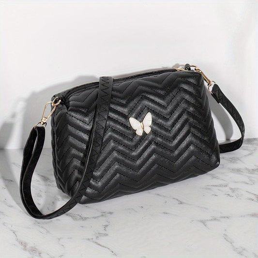 Embossed Butterfly Crossbody Bag PU Leather Textured Bag