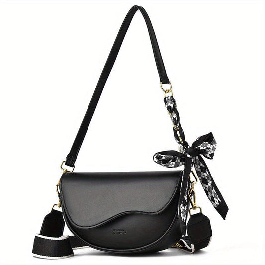 Stylish Saddle Bag With Scarf Decor Crossbody Chain Shoulder Purse