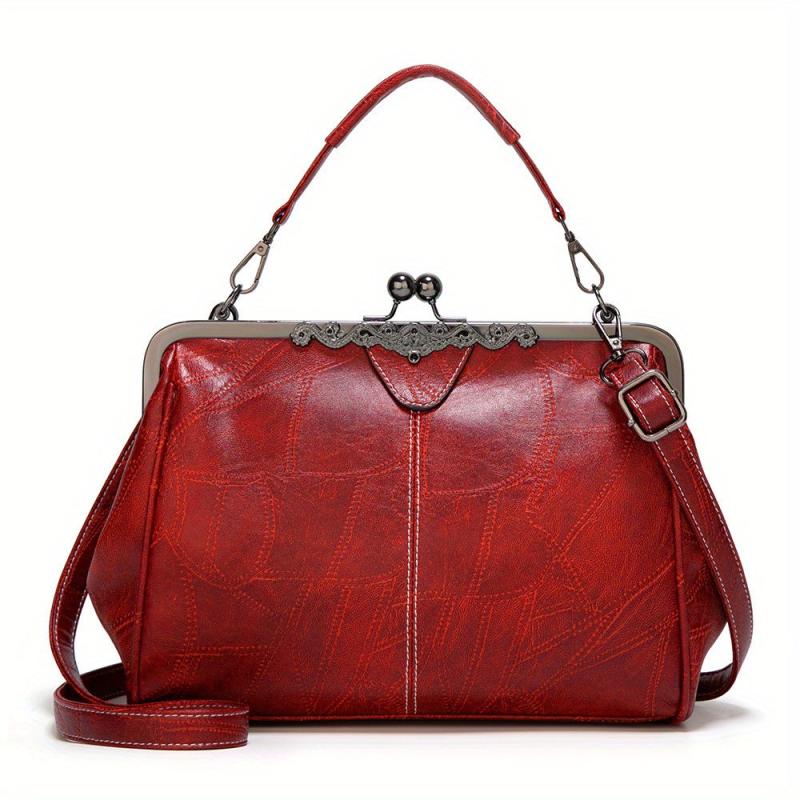 Kiss Lock Retro Crossbody Bag Frame Bag PU Leather Shoulder Bag