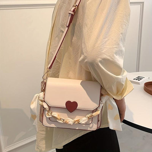 Y2K Love Heart Crossbody Bag Scarf Chain Handbag For Women