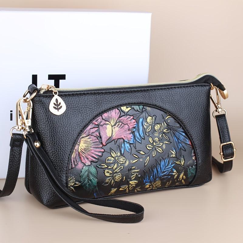 Vintage Flower Embossed Shoulder Bag Classic Versatile Bag