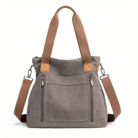 Solid Canvas Tote Bag Large Capacity Crossbody Bag Portable Travel Shoulder Bag