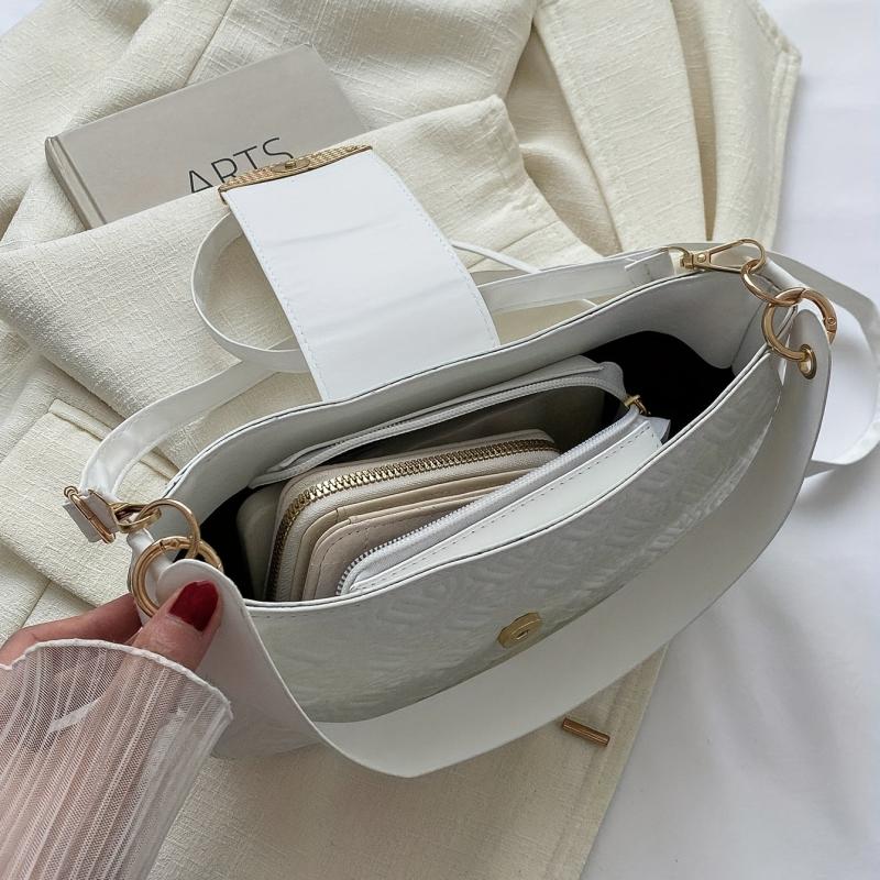 Women's Embroidery Shoulder Bag with Buckle Decor