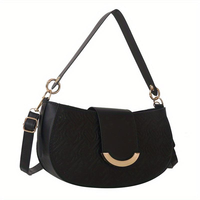 Women's Embroidery Shoulder Bag with Buckle Decor