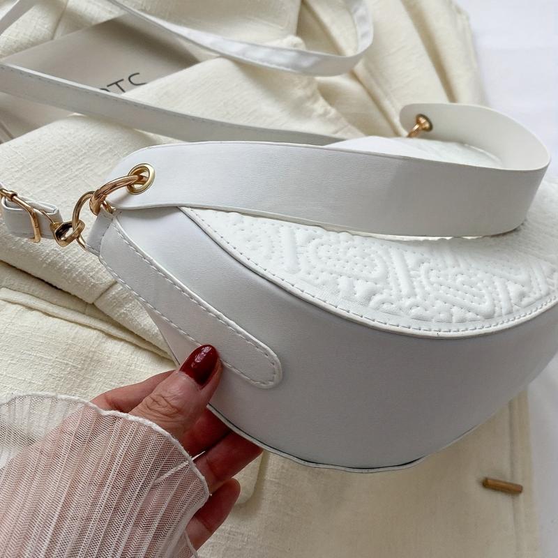Women's Embroidery Shoulder Bag with Buckle Decor