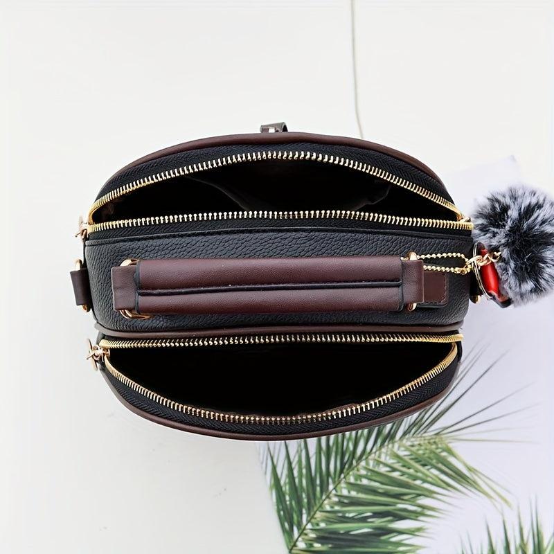 Women's Crossbody Bag with Pompom Pendant