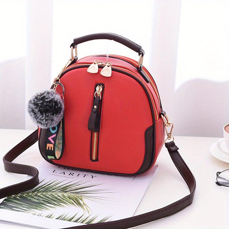 Women's Crossbody Bag with Pompom Pendant
