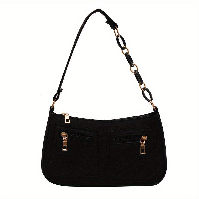 Felt Baguette Bag Chain Shoulder Underarm Purse Street Wear