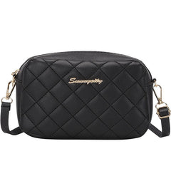 Argyle Quilted Shoulder Bag Metal Letter Decor Crossbody Purse