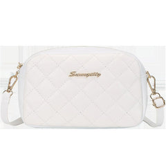 Argyle Quilted Shoulder Bag Metal Letter Decor Crossbody Purse