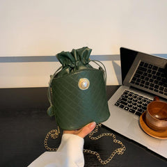 Argyle Pattern Bucket Bag Drawstring Crossbody Chain Bag