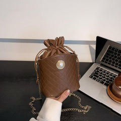Argyle Pattern Bucket Bag Drawstring Crossbody Chain Bag