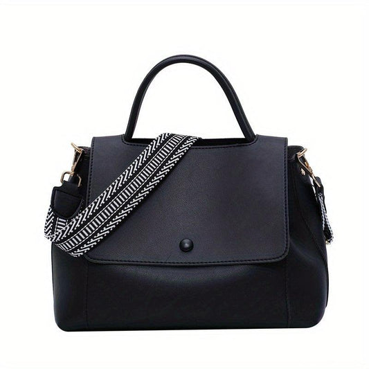 Vintage Solid Handbags Striped Strap Shoulder Bag Women's Flap Office Purse