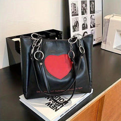 Y2K Heart Patch Tote Bag Chain Shoulder Bag