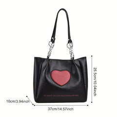 Y2K Heart Patch Tote Bag Chain Shoulder Bag