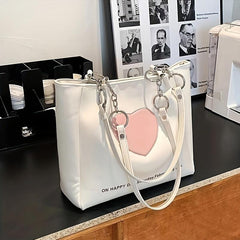 Y2K Heart Patch Tote Bag Chain Shoulder Bag