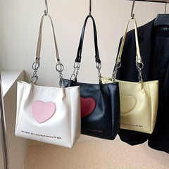 Y2K Heart Patch Tote Bag Chain Shoulder Bag