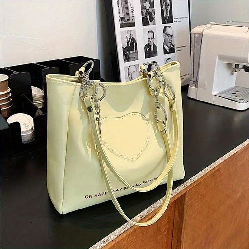 Y2K Heart Patch Tote Bag Chain Shoulder Bag