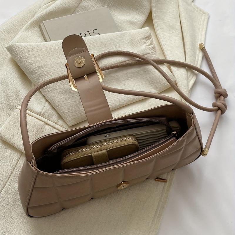 Embossed Shoulder Bag Solid Handbag With Buckle Decor